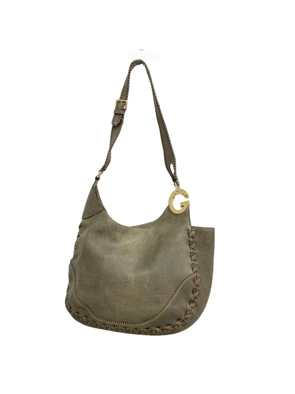 Gucci Shoulder Bag Leather Gray Champagne Gold